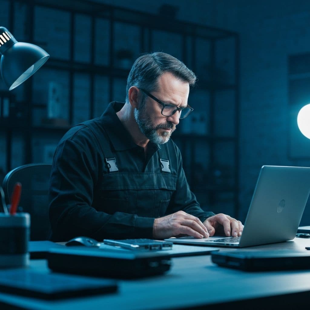 Tech repair professional at work